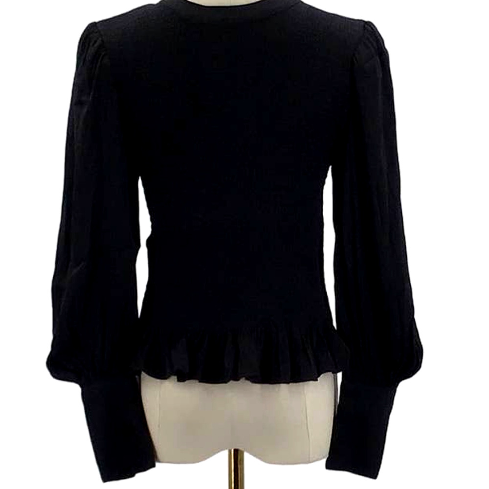 LUSH SZ S black crew neck smocked lantern sleeve vintage style blouse NWT B25